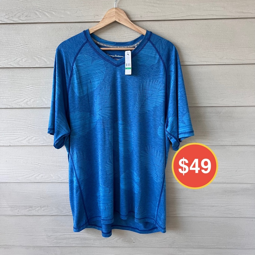 Tommy Bahama Delray Frond IslandZone® V‑Neck “Cobalt Haze” Men’s L Soft  Jersey